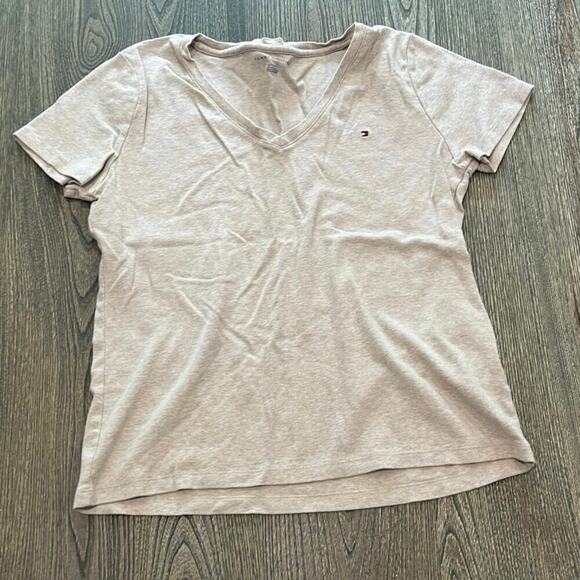 Tommy Hilfiger V-Neck T-Shirt Short Sleeve 100% Cotton Pullover Gray Size XL - Picture 1 of 4